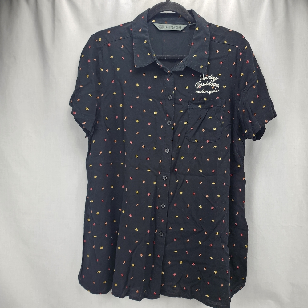 Harley-Davidson Women's Black Print Button Up Top Size XL